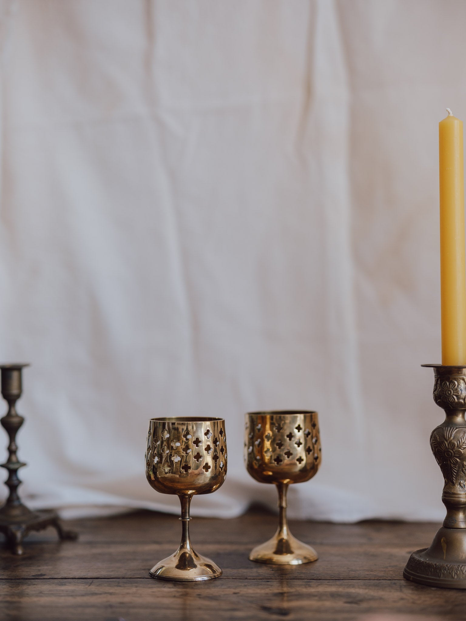 Pair of Vintage Brass Goblet Candlesticks