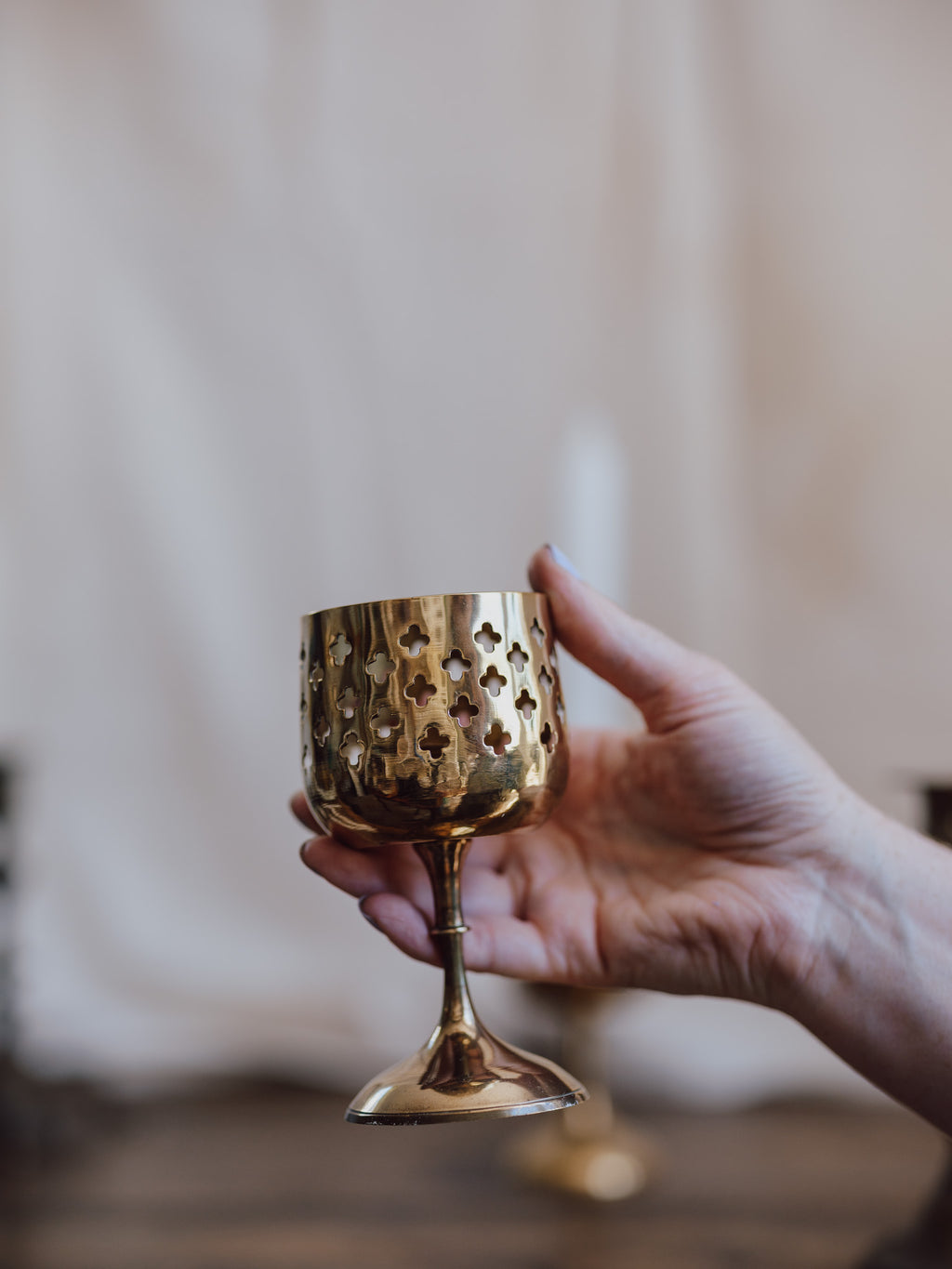 Pair of Vintage Brass Goblet Candlesticks