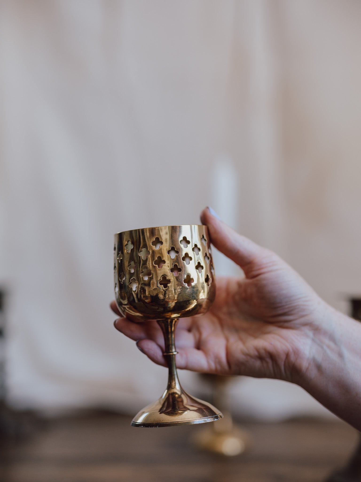 Pair of Vintage Brass Goblet Candlesticks