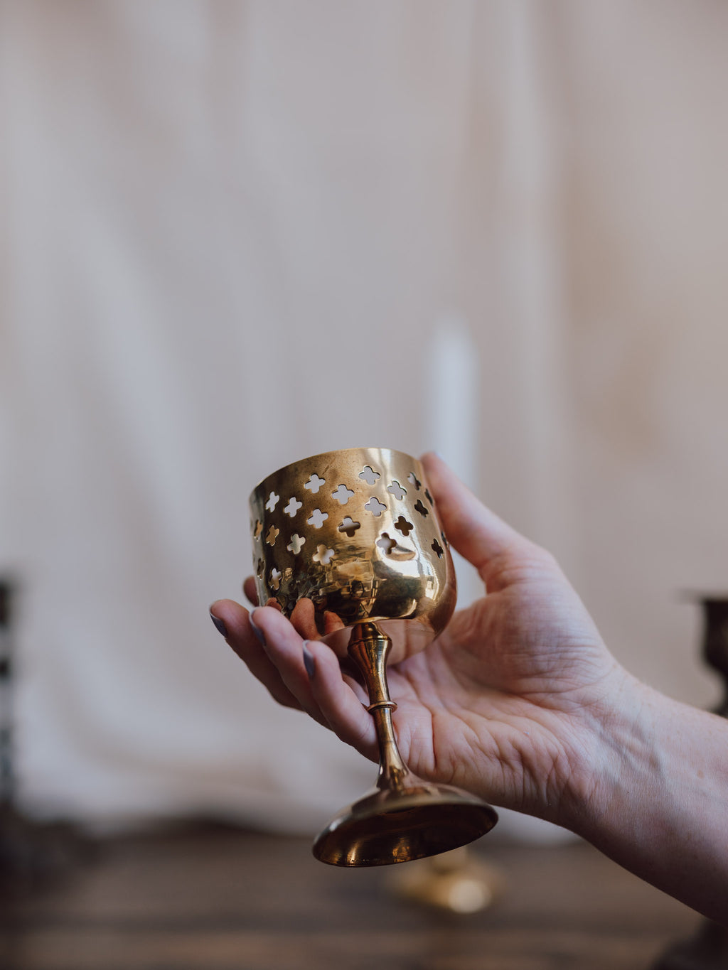 Pair of Vintage Brass Goblet Candlesticks