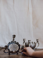 Pair of Silver Plated Lotus Centerpieces with Triple Candle Holders