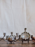 Pair of Silver Plated Lotus Centerpieces with Triple Candle Holders