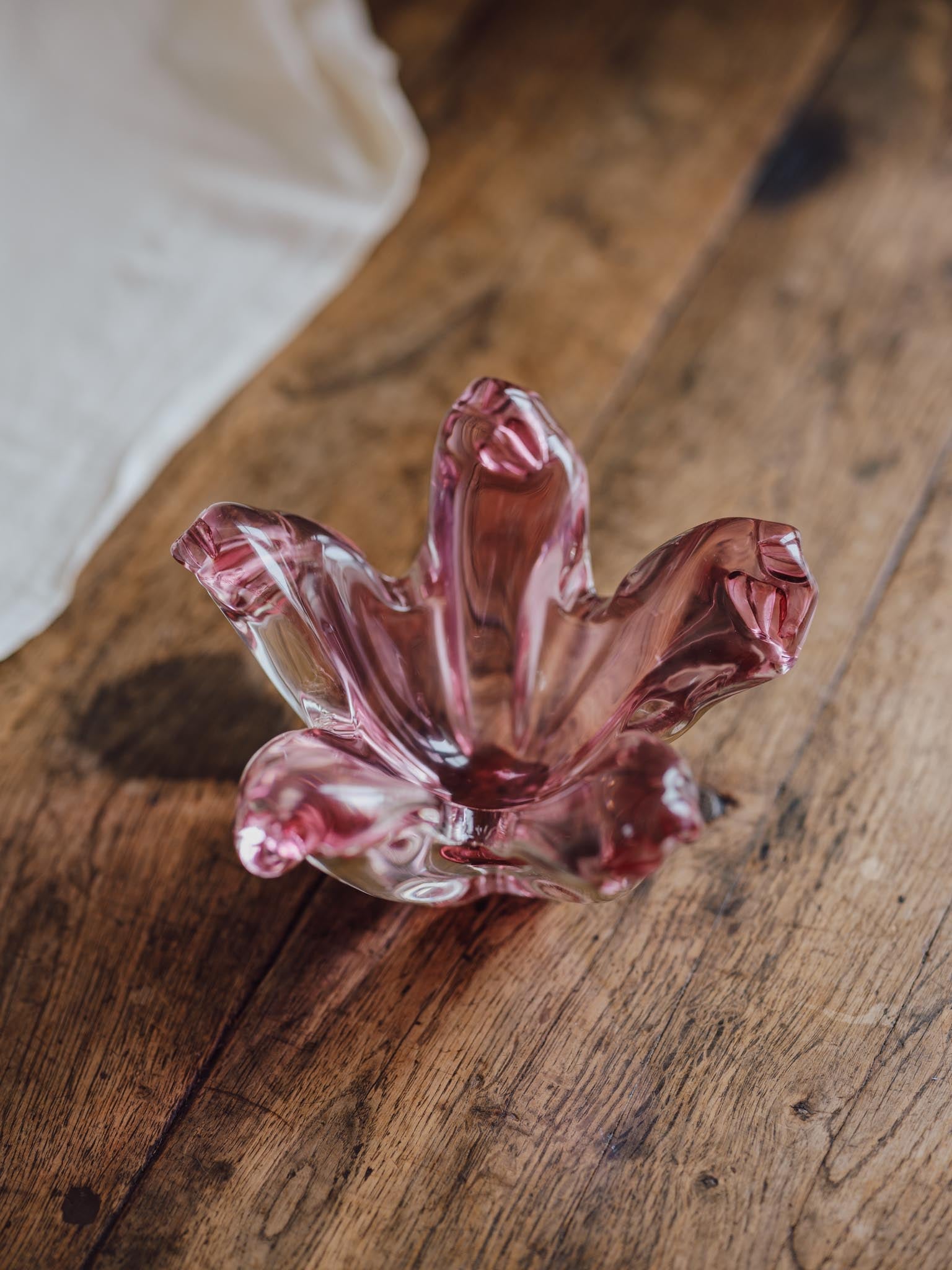 Beautiful Pink Star Bohemia Czech Glass Bowl