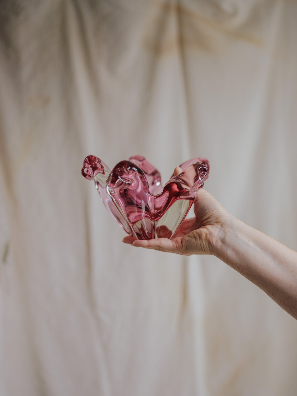 Beautiful Pink Star Bohemia Czech Glass Bowl