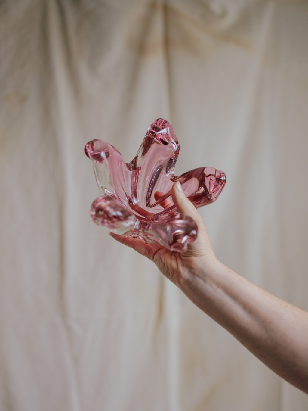 Beautiful Pink Star Bohemia Czech Glass Bowl