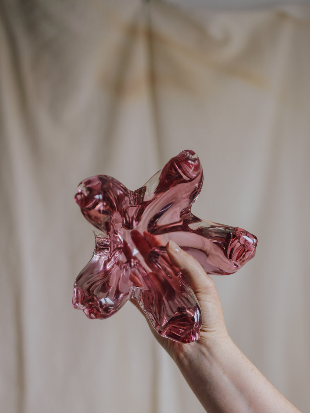 Beautiful Pink Star Bohemia Czech Glass Bowl