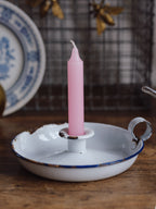 Vintage Enamel Candlestick Holder with Handle