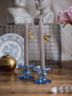 Pair of Blue Glass Candlestick Holders