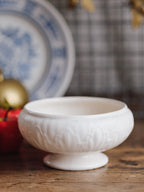 1930s Cream Pedestal Bowl with Botanical Relief Pattern