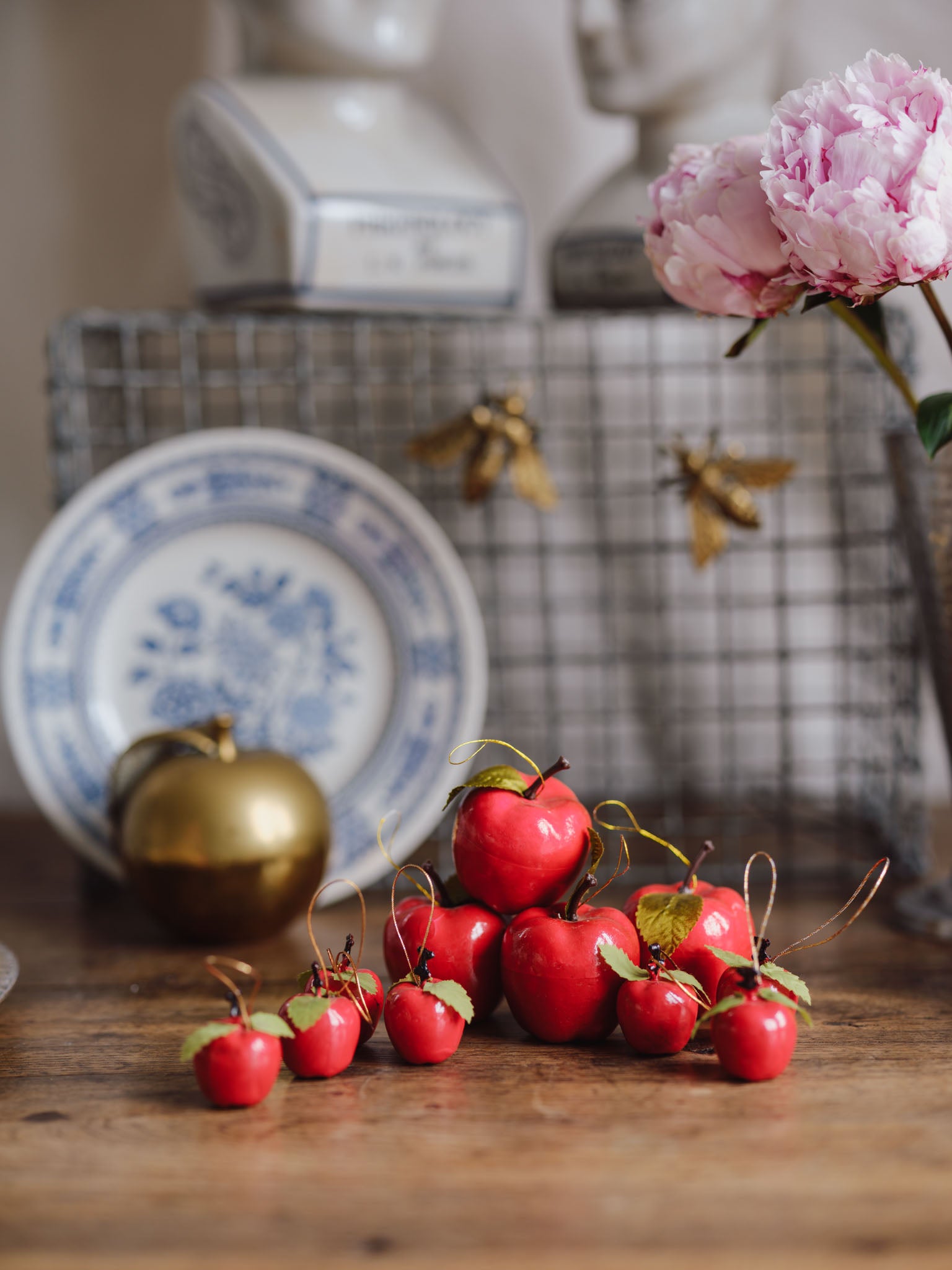Set of Vintage Red Apple Christmas Decorations