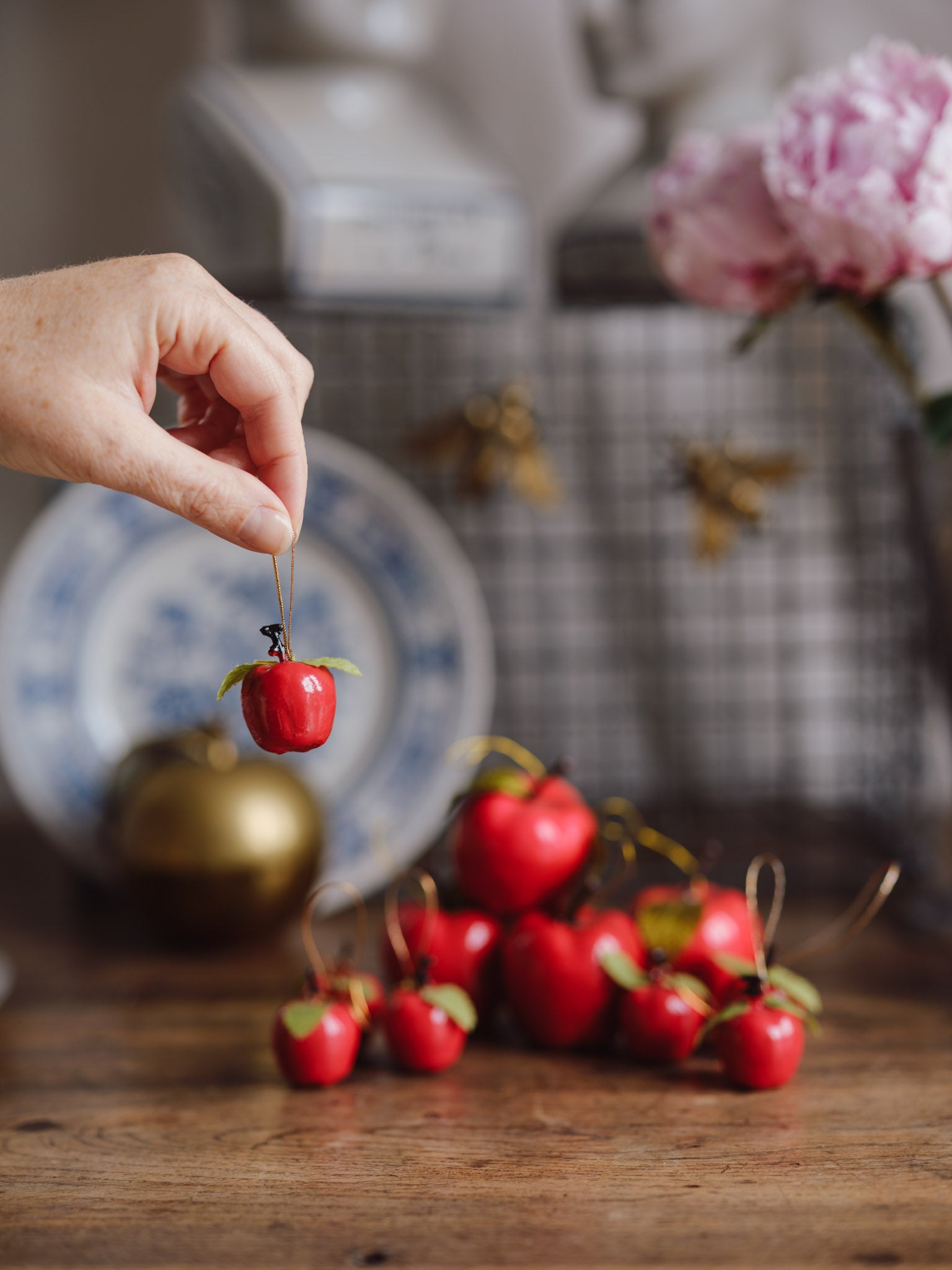 Set of Vintage Red Apple Christmas Decorations