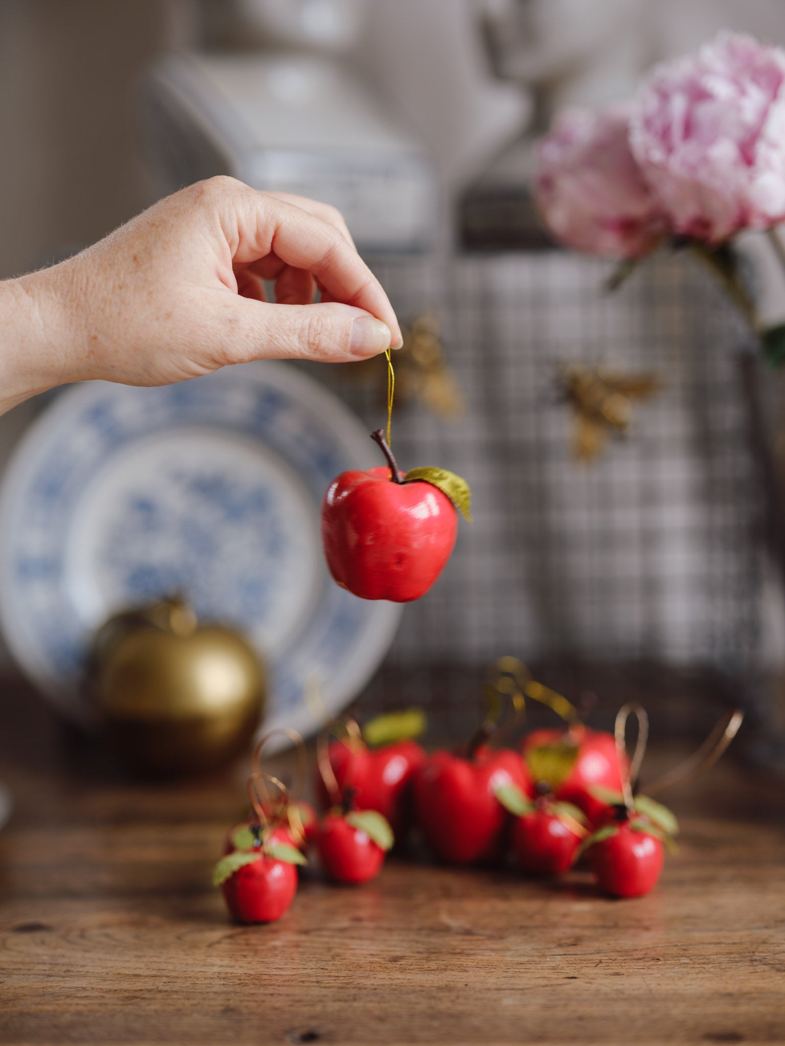 Set of Vintage Red Apple Christmas Decorations