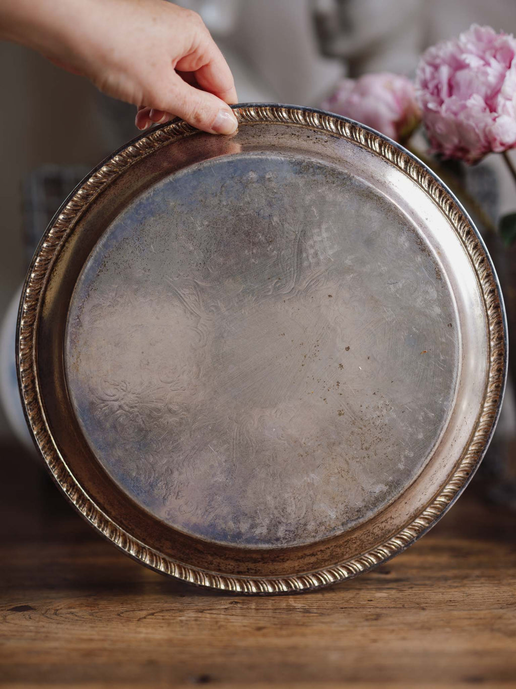 Silver-Plated Tray with Floral Motifs