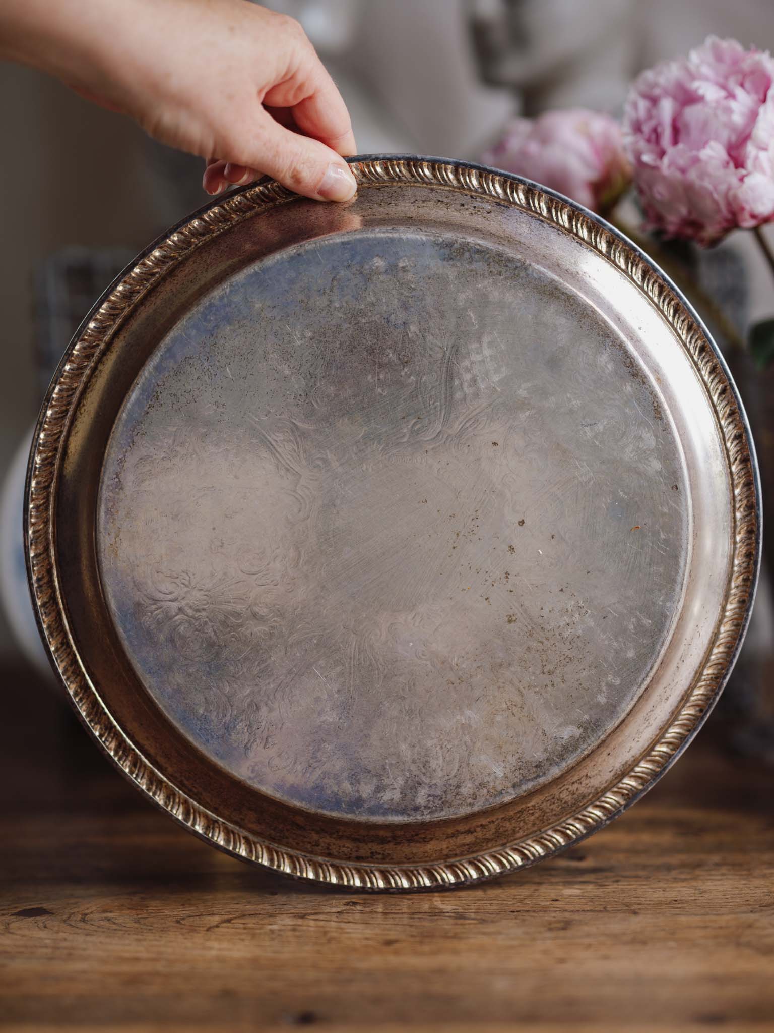 Silver-Plated Tray with Floral Motifs