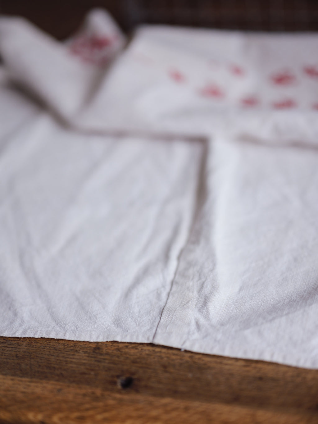 Antique Red Embroidered Fabric Panel