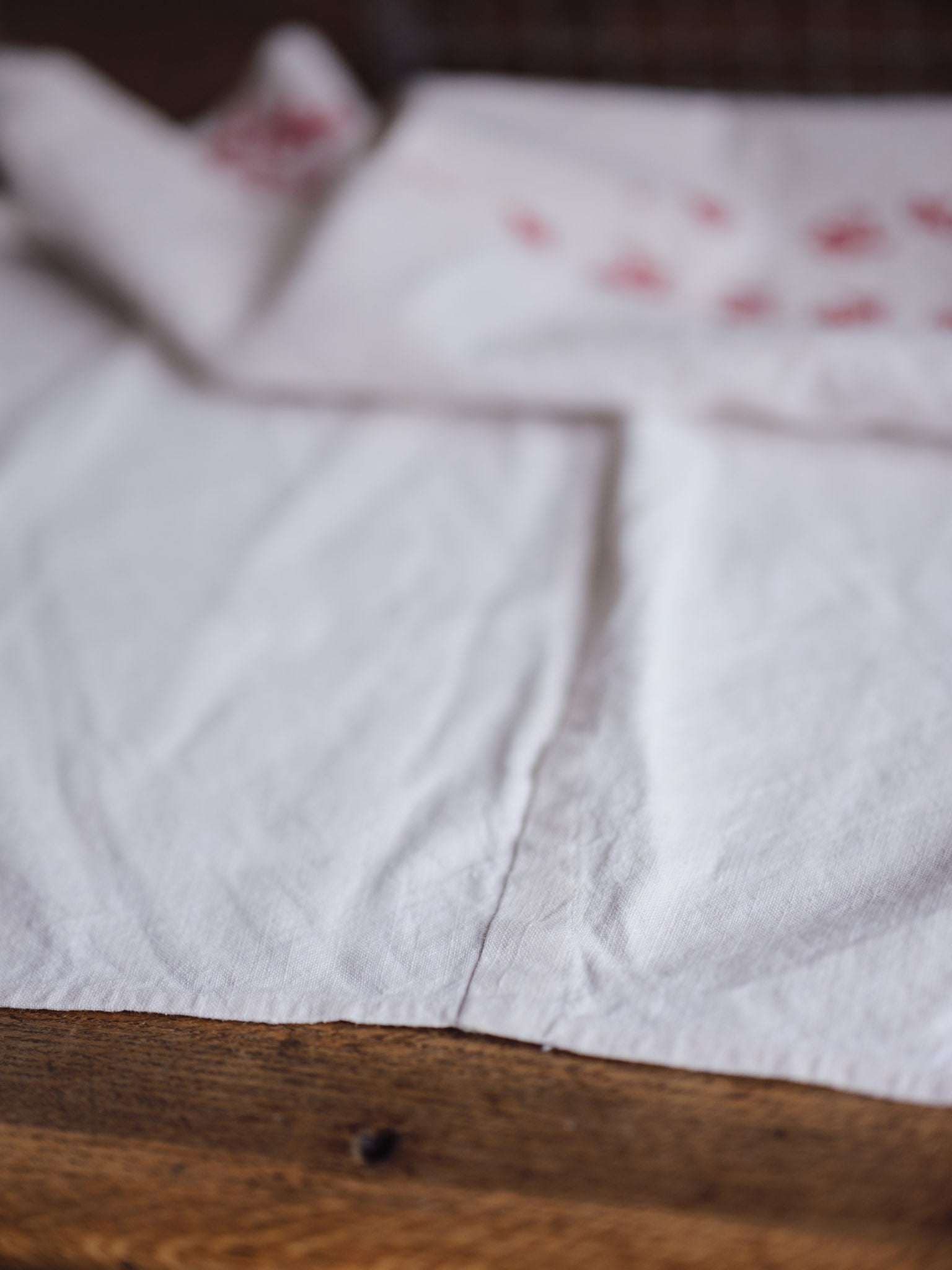 Antique Red Embroidered Fabric Panel