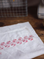 Antique Red Embroidered Fabric Panel