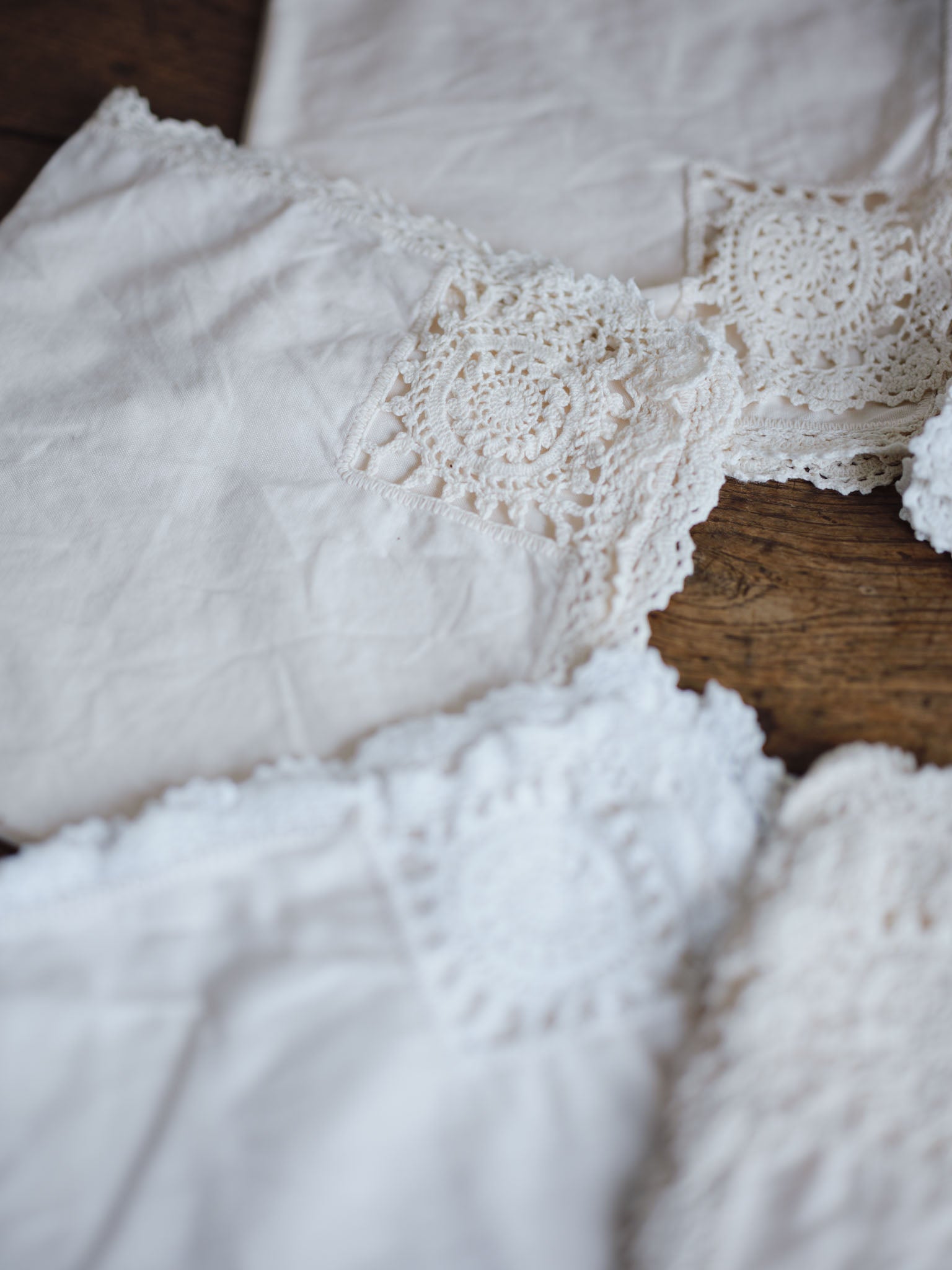 Linen Napkins Set of Six with Crochet Edging