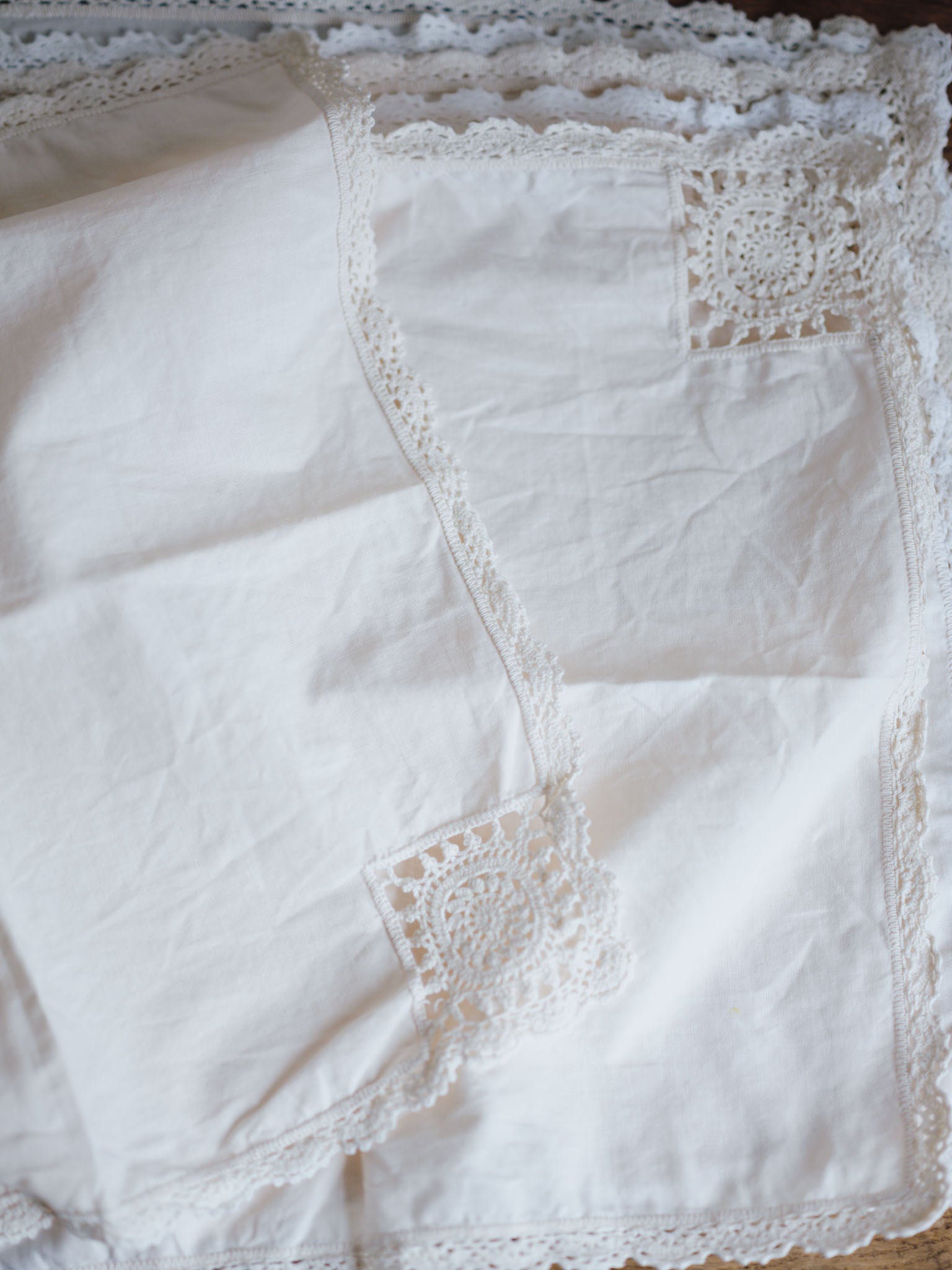 Linen Napkins Set of Six with Crochet Edging