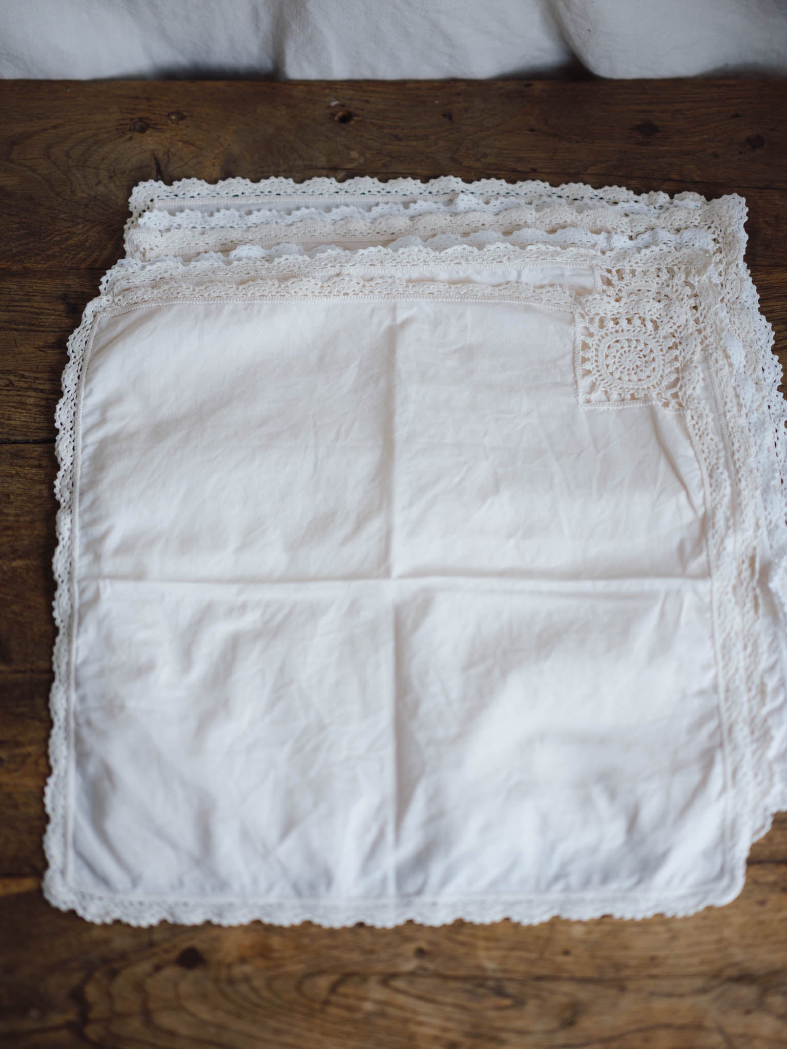 Linen Napkins Set of Six with Crochet Edging