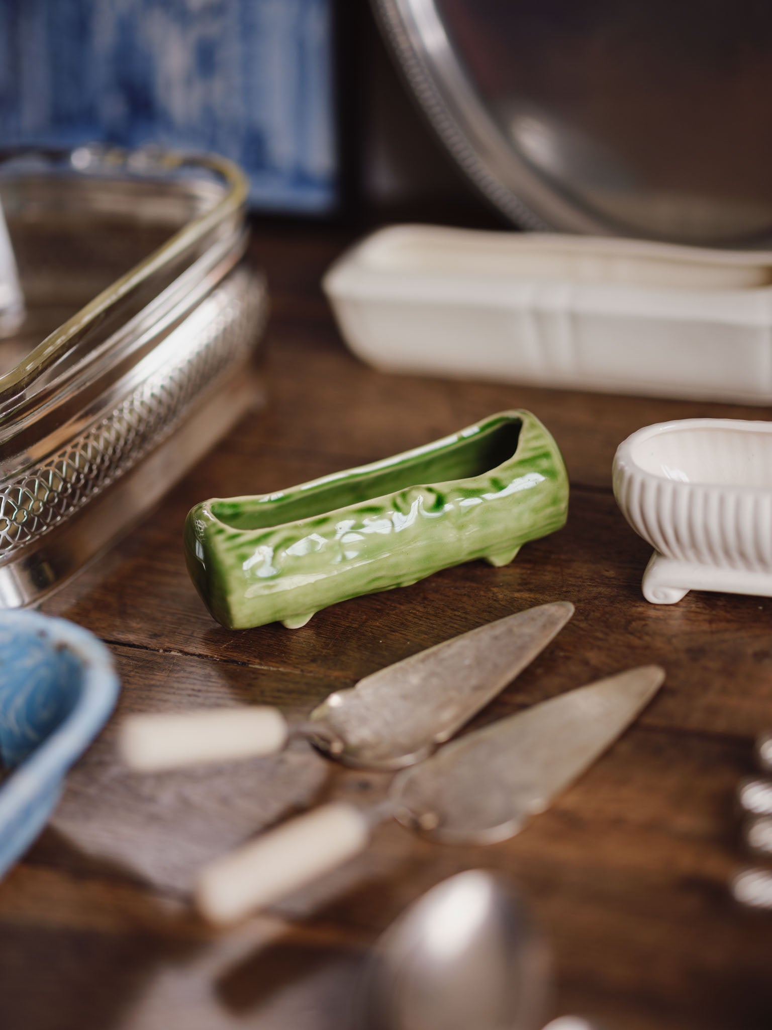 Green Ceramic Log Trough Vase