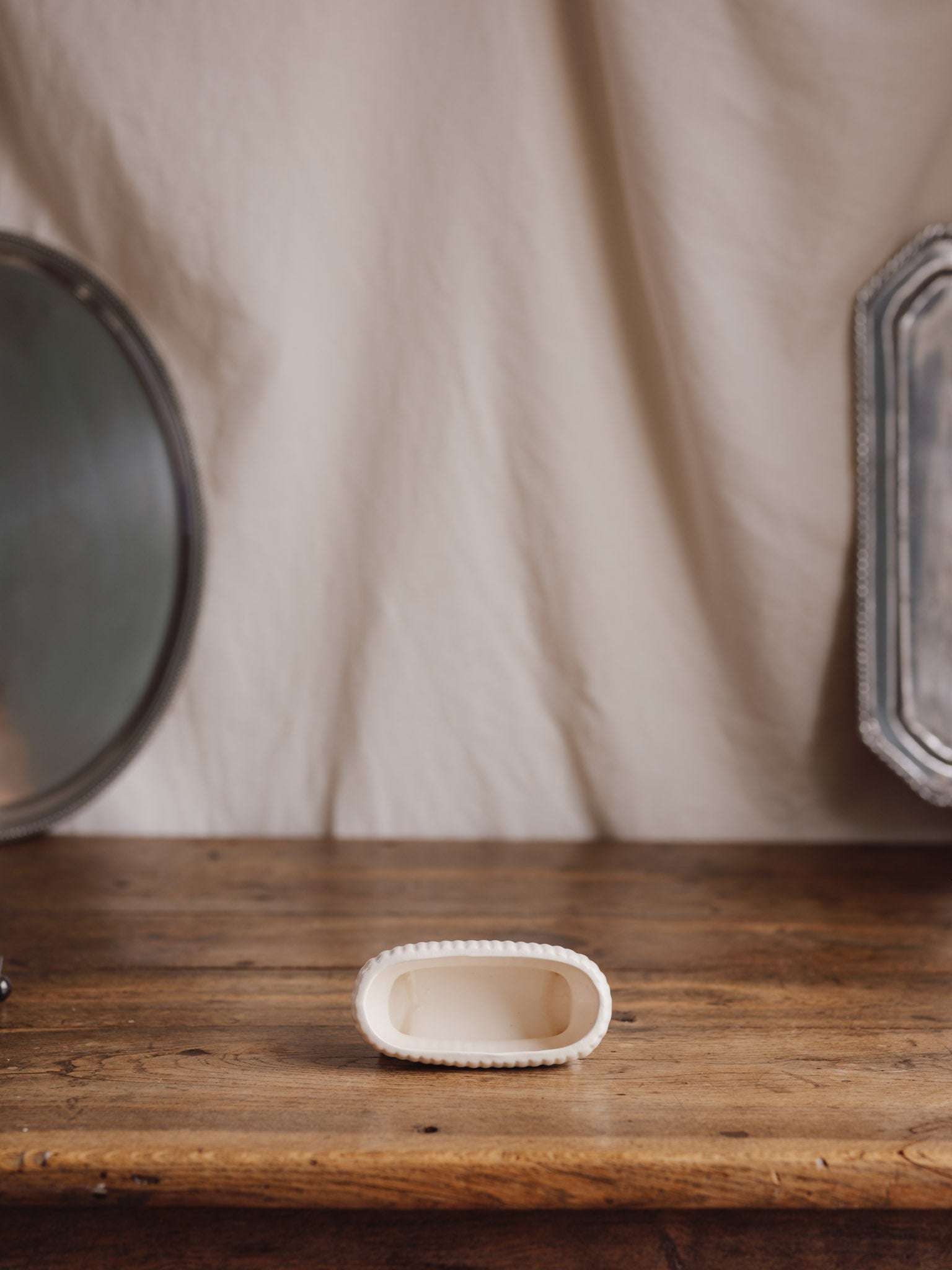 Ribbed White Ceramic Trough Vase