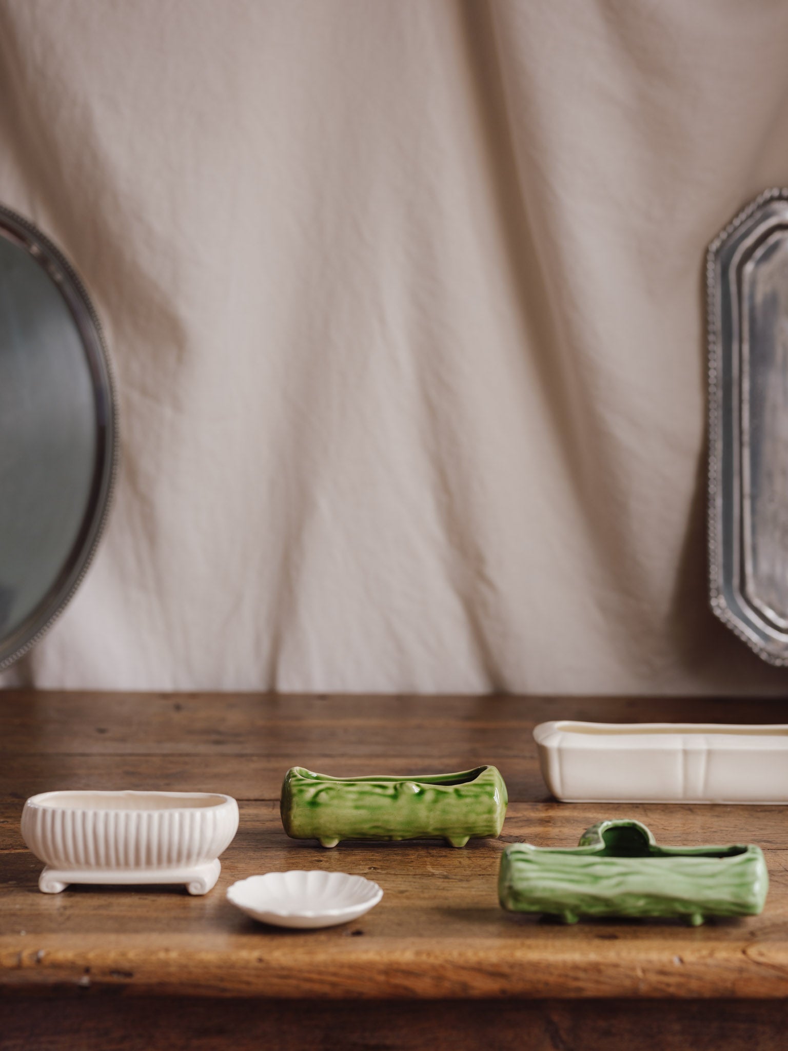 Green Ceramic Log Trough Vase