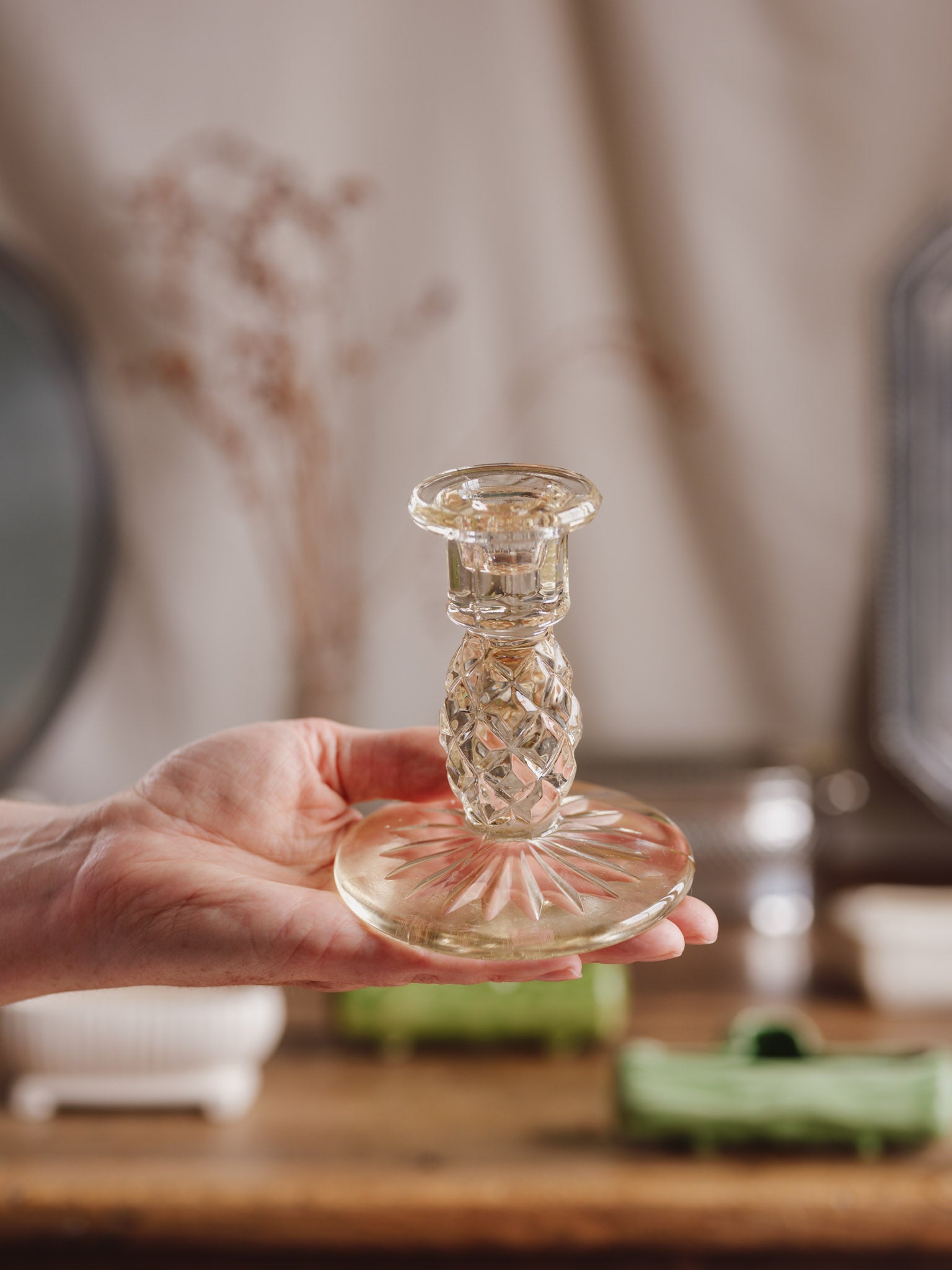 Vintage 1930s Starburst Meteor Crystal Candlestick