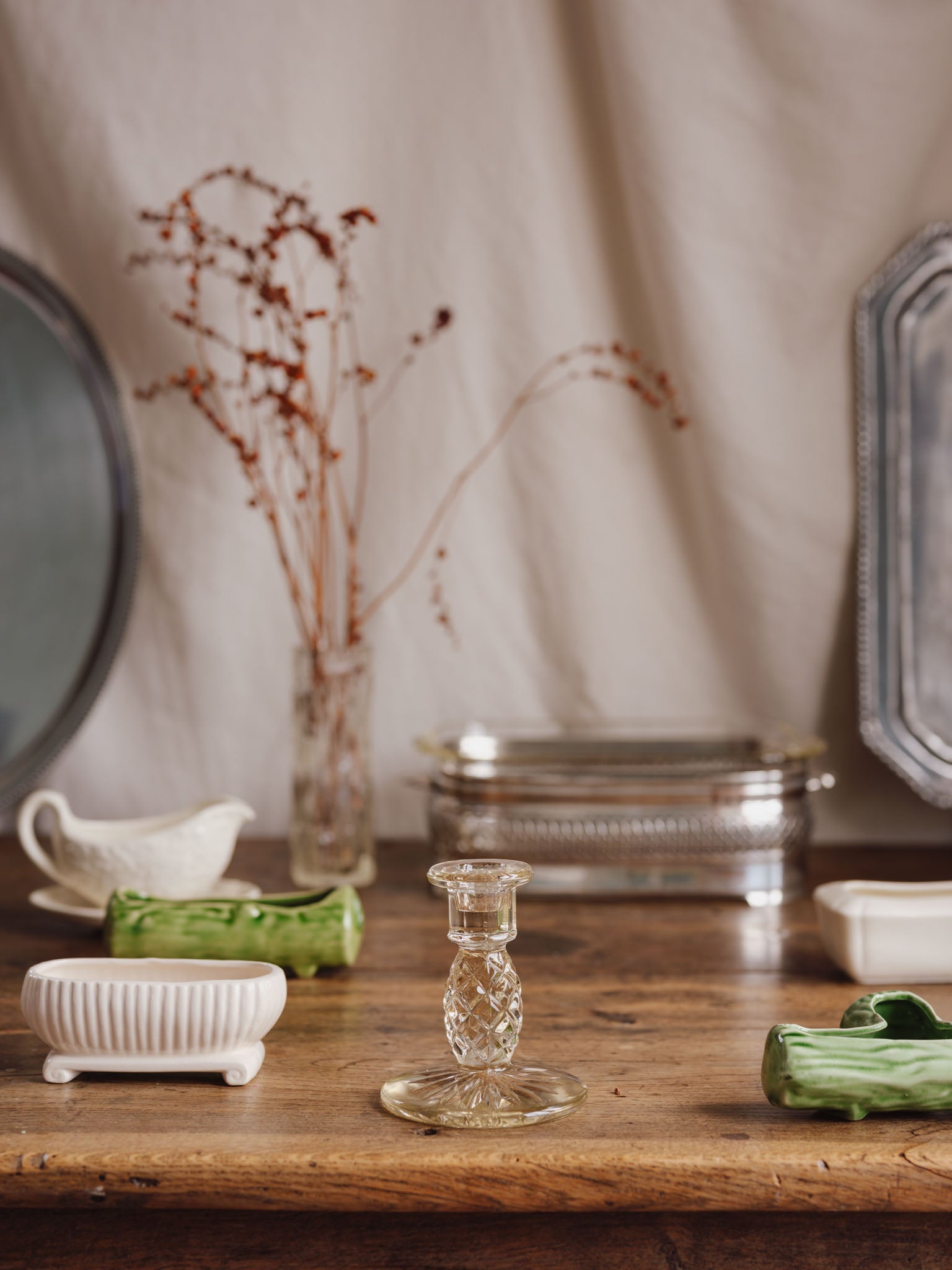 Vintage 1930s Starburst Meteor Crystal Candlestick