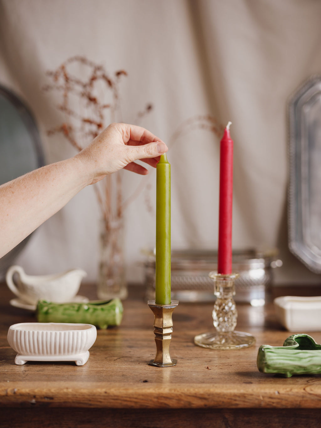 Vintage Hexagonal Brass Candlestick Holder