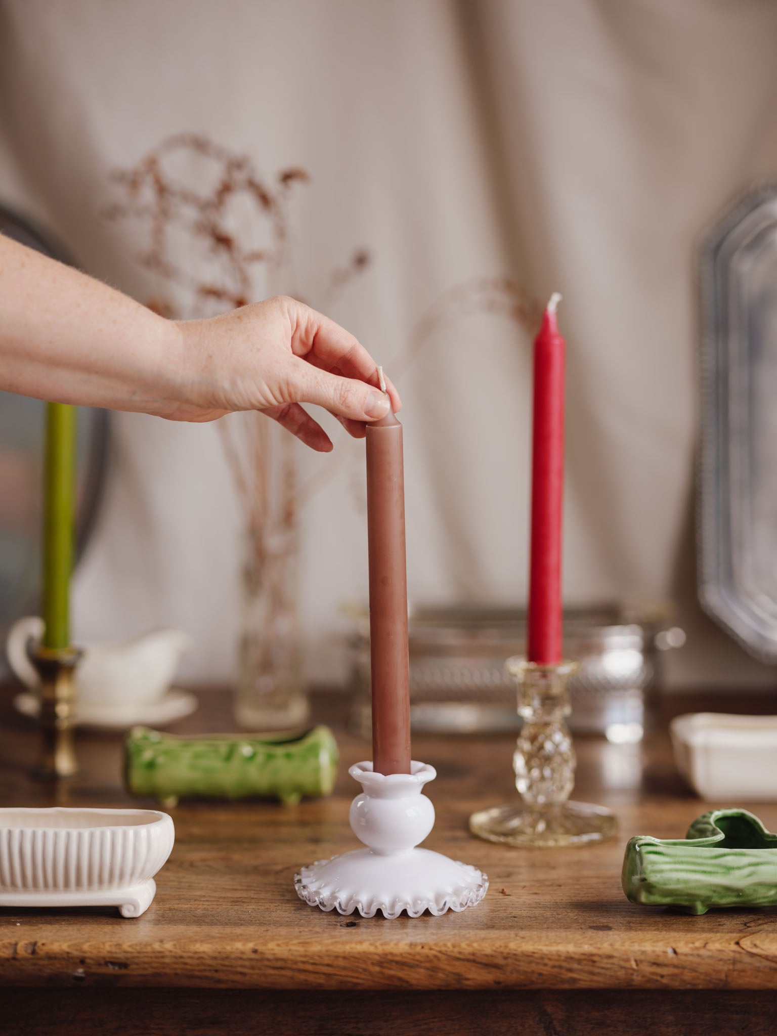 Fenton Silver Crest Milk Glass Candle Holder