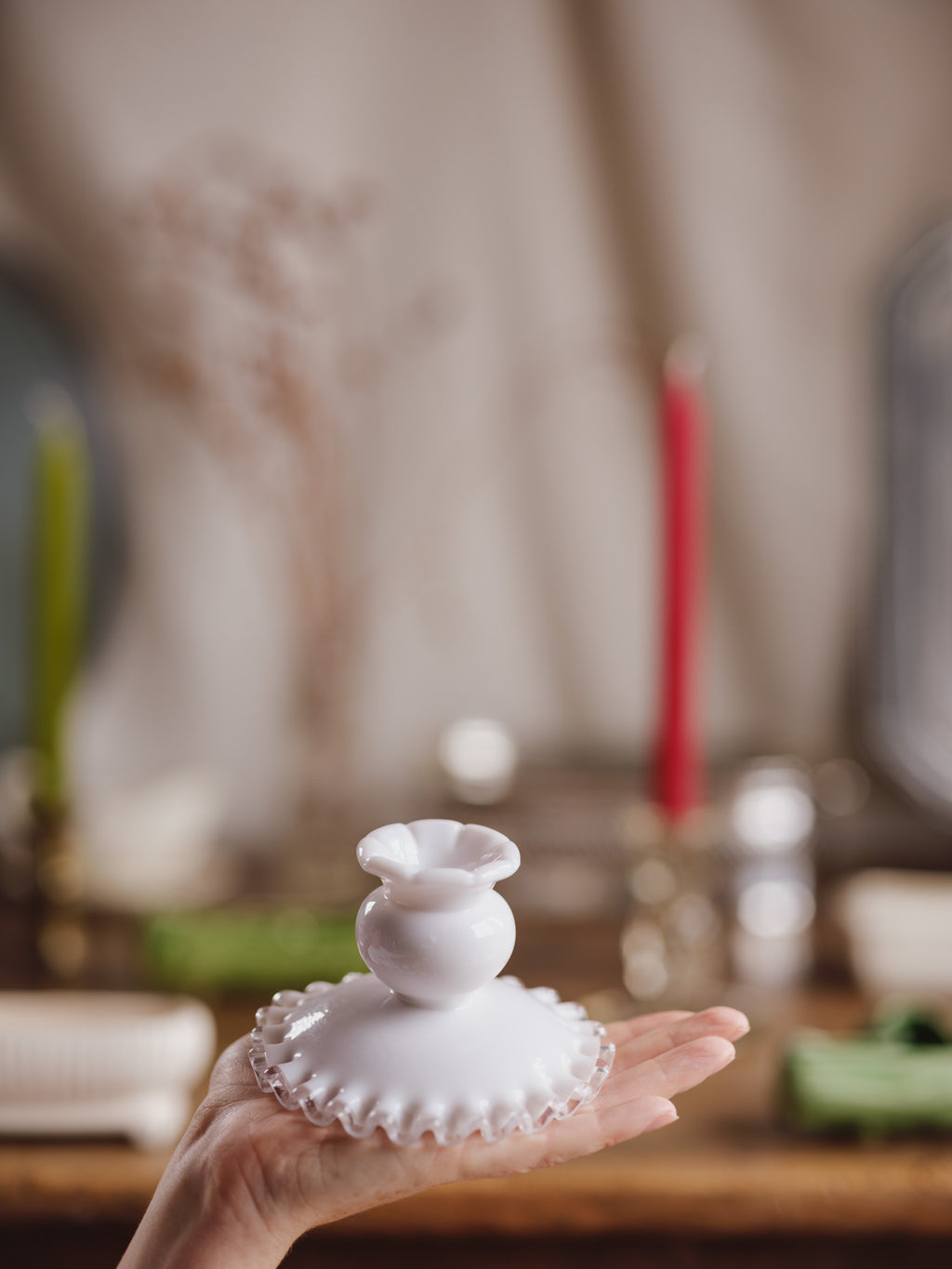 Fenton Silver Crest Milk Glass Candle Holder