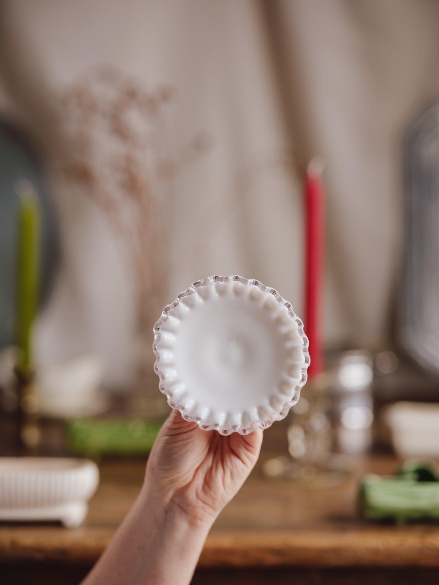 Fenton Silver Crest Milk Glass Candle Holder