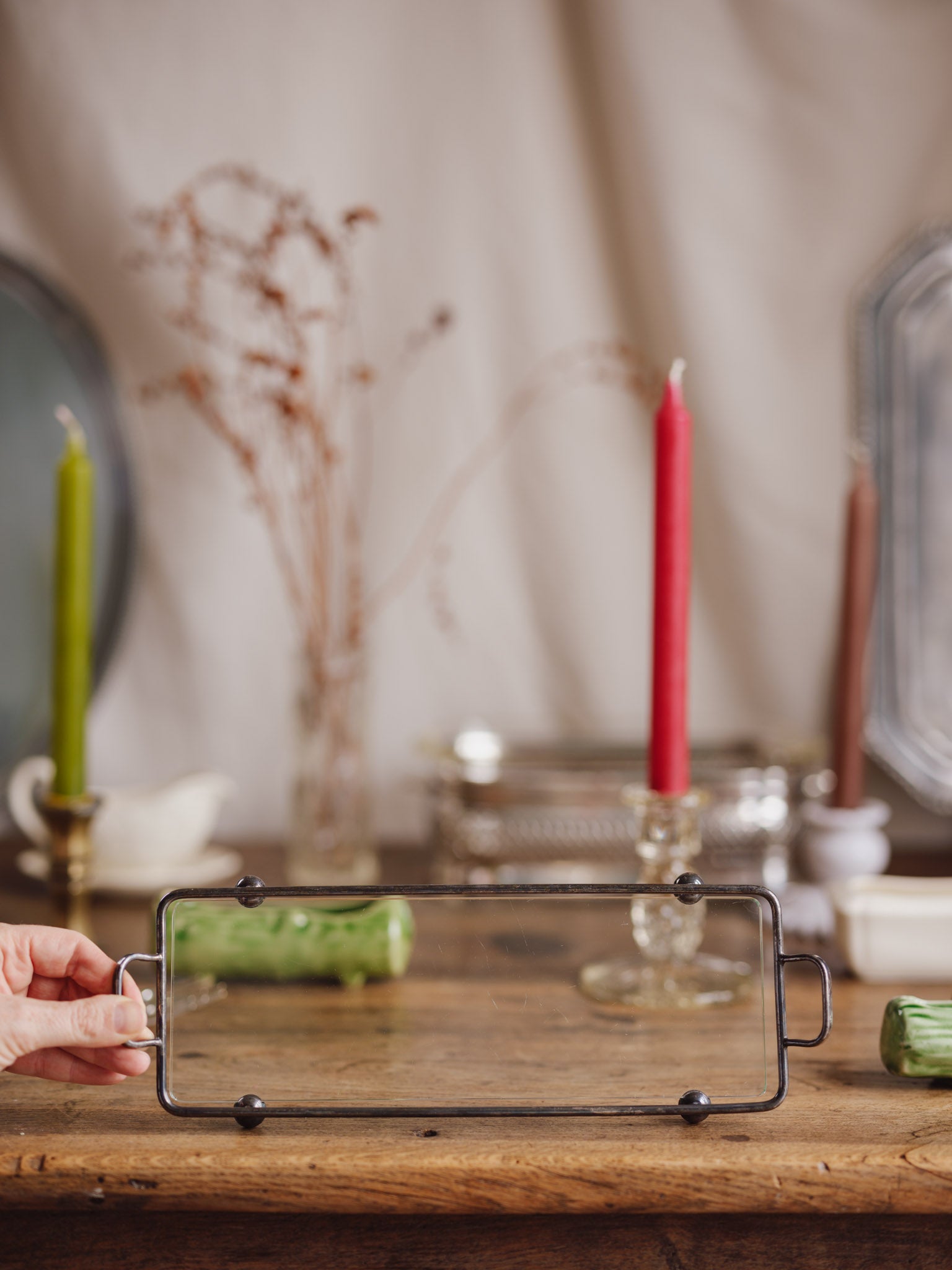 Art Deco Glass & Silvered Metal Tray