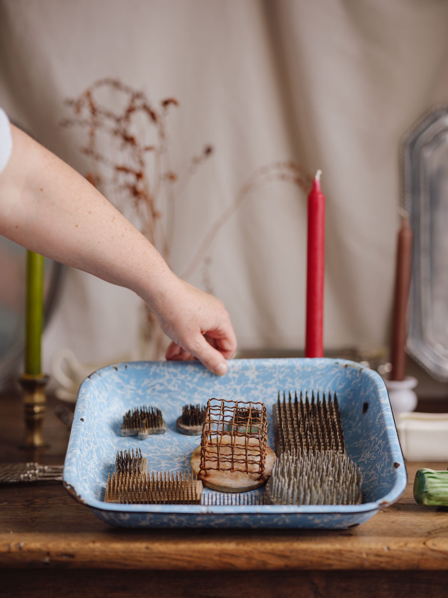 Set of 9 Vintage Metal Flower Frogs