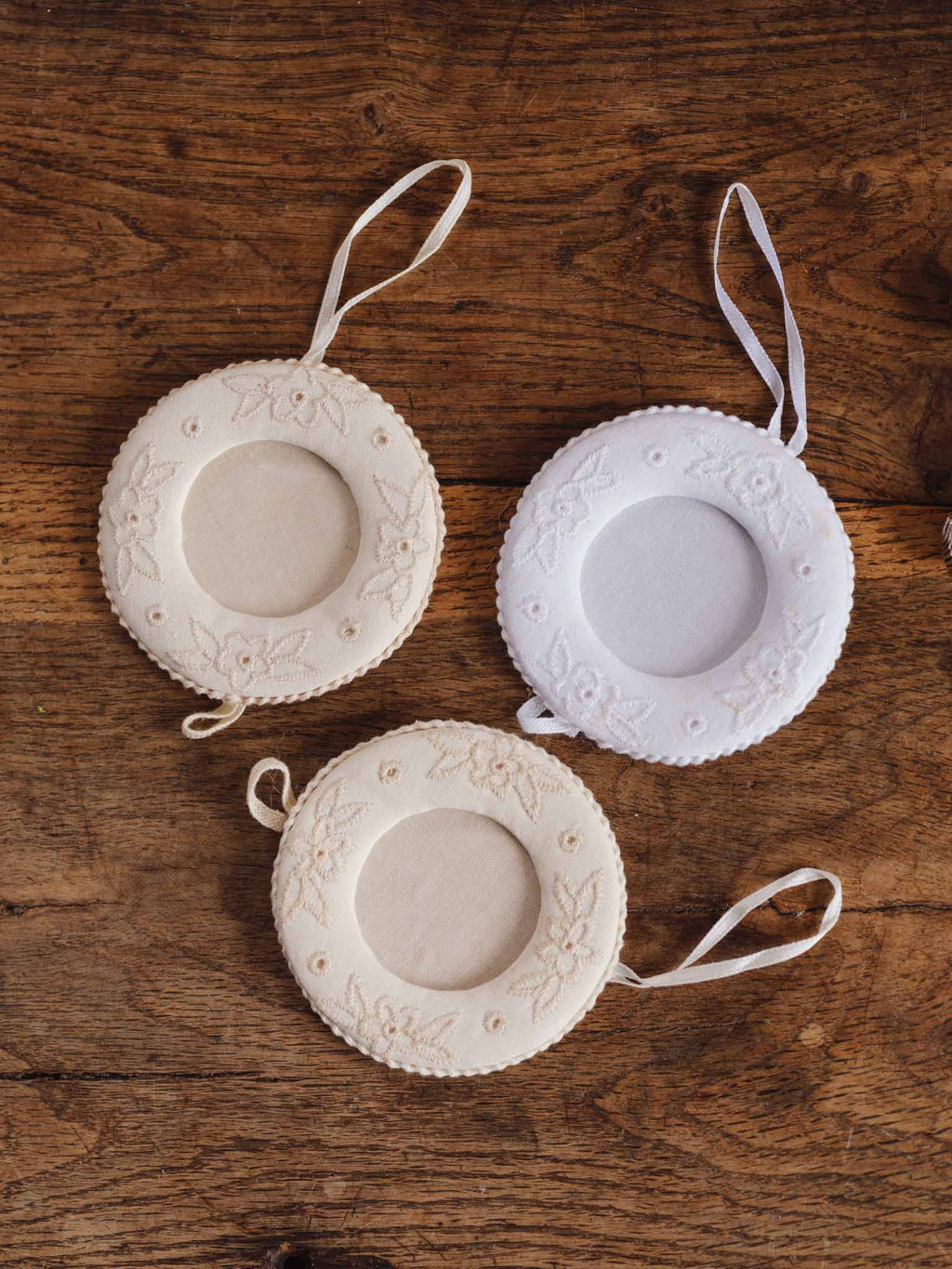 Trio of Embroidered Fabric Christmas Photo Frames