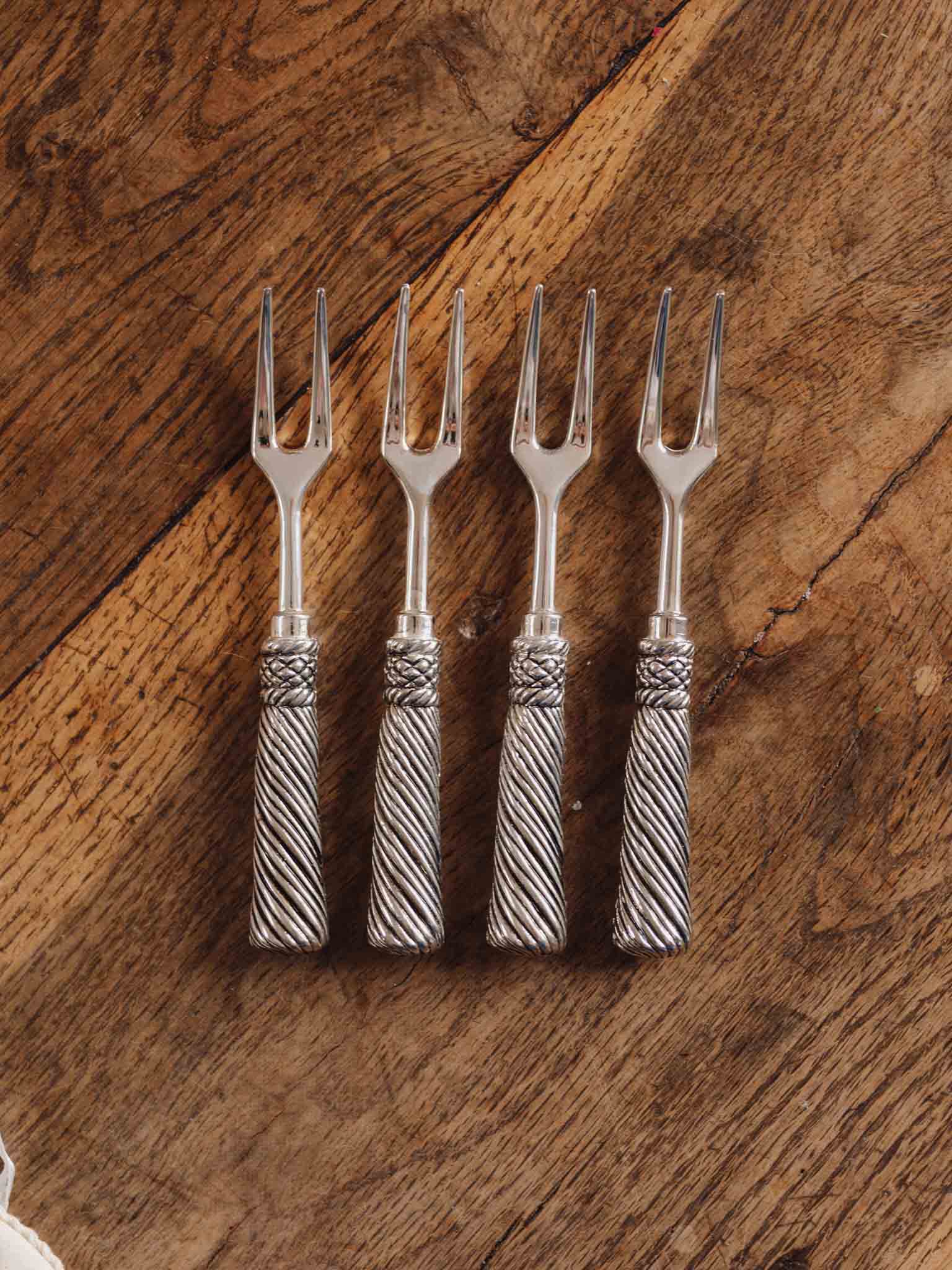 Set of 4 Silver Plated Ribbed Escargot Forks