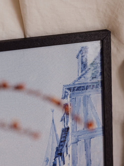 Antique Framed Blue & White Plaque (Dated 1890)