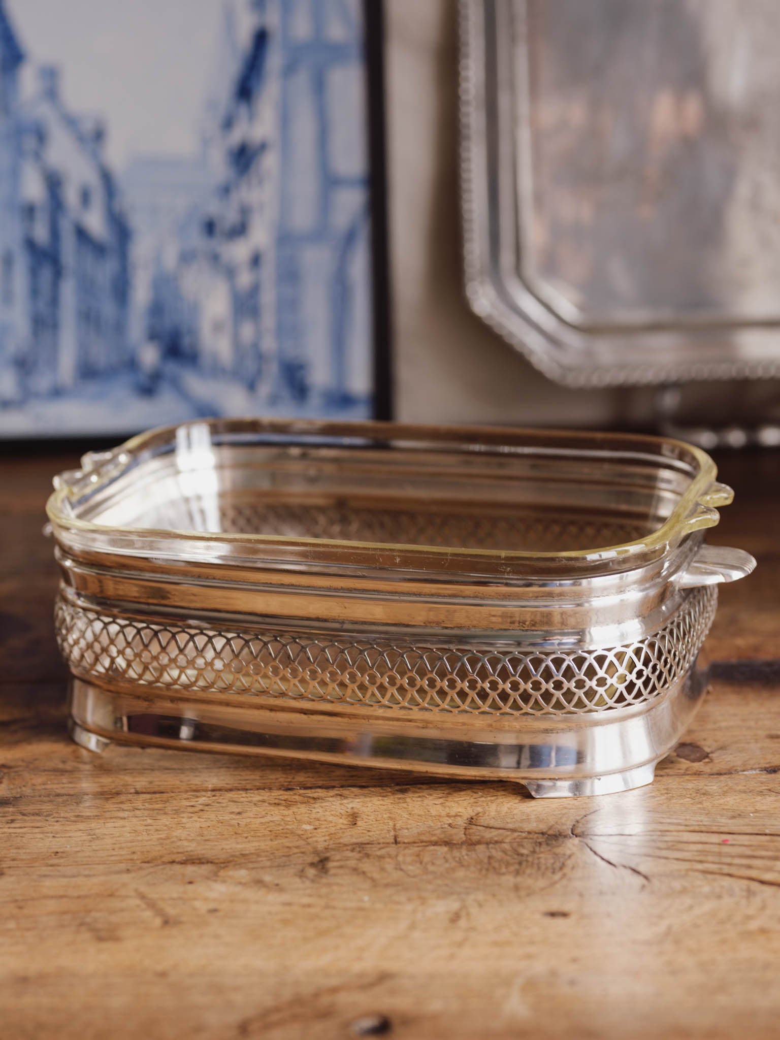 Silver Plate Serving Dish Stand with Pyrex Insert