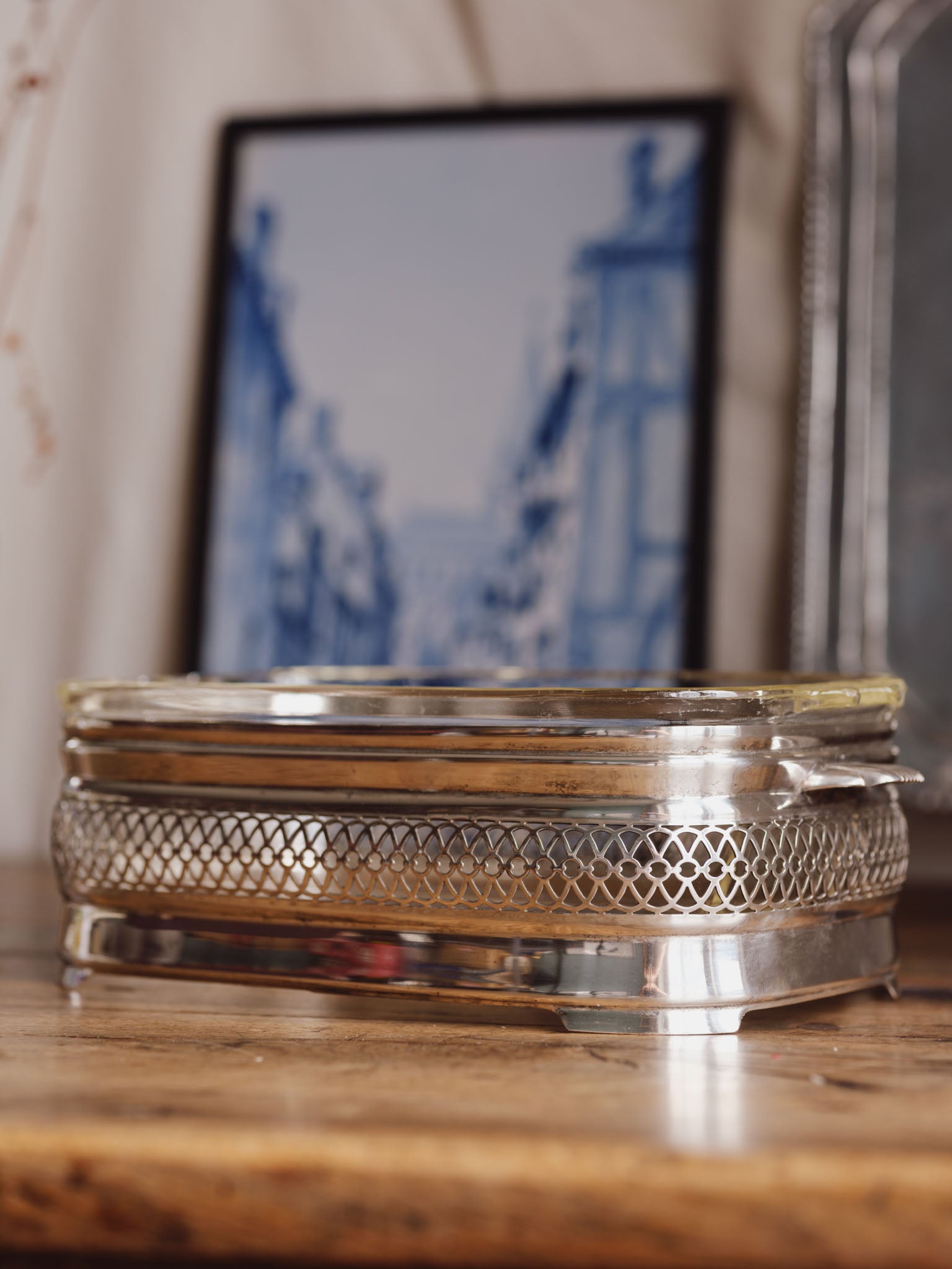 Silver Plate Serving Dish Stand with Pyrex Insert