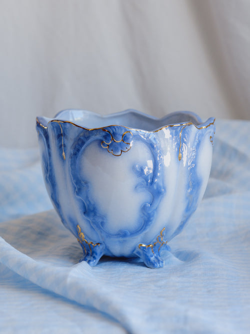 Vintage Flow Blue & White Footed Planter