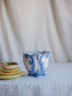 Vintage Flow Blue & White Footed Planter