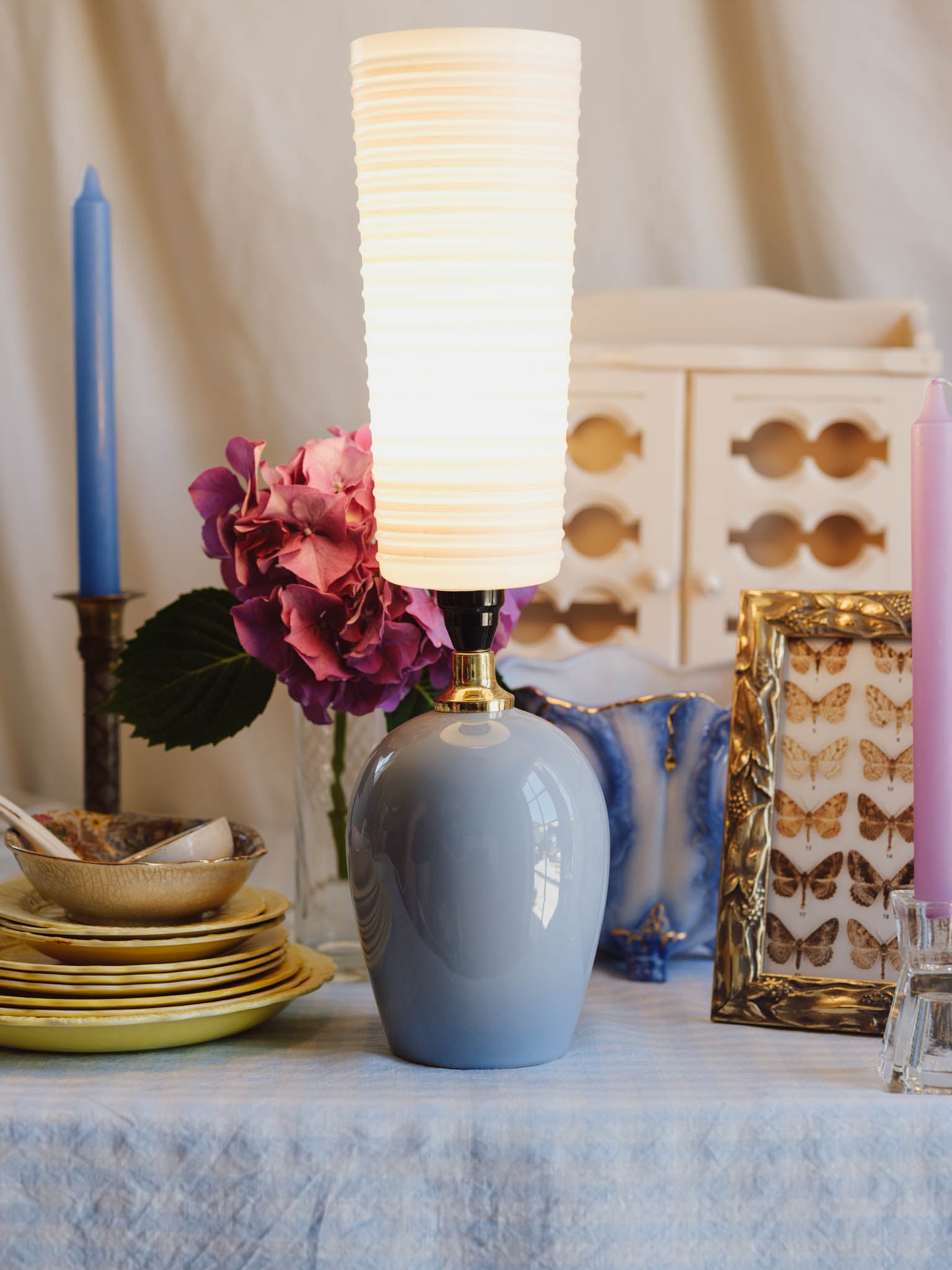 Mid-Century Lilac Base Lamp with Glass Shade