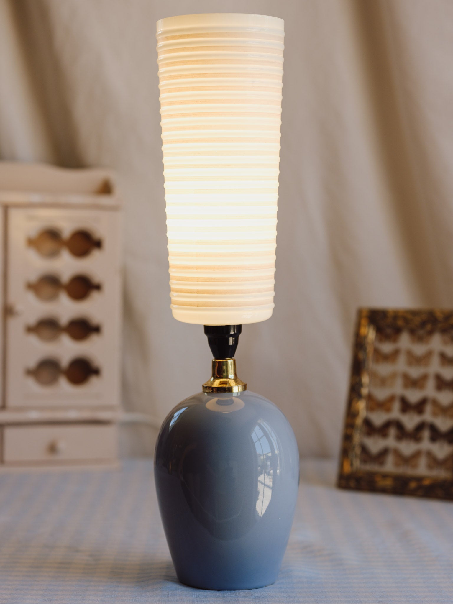 Mid-Century Lilac Base Lamp with Glass Shade