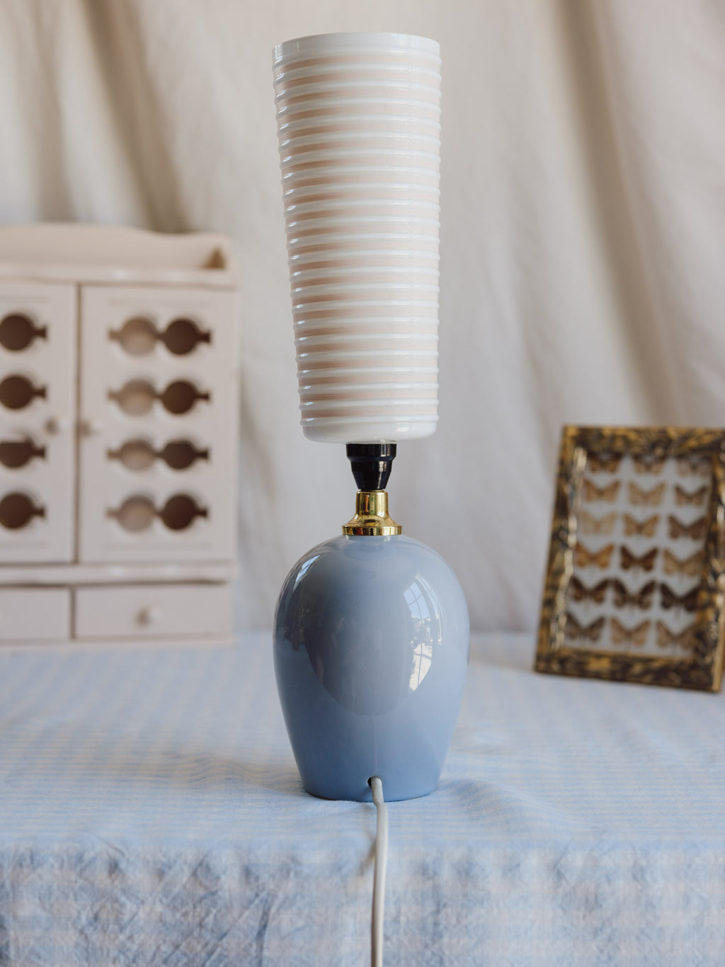 Mid-Century Lilac Base Lamp with Glass Shade