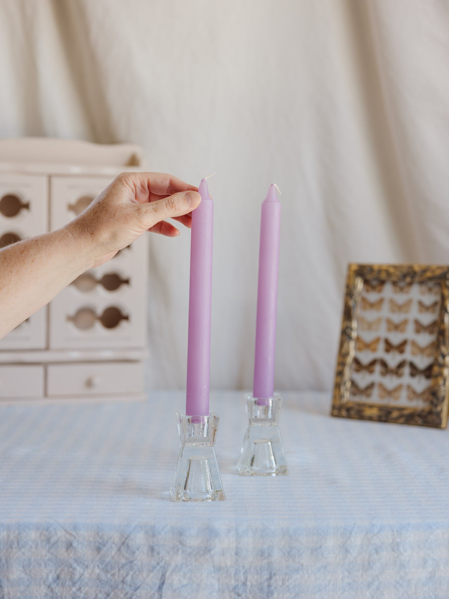 Vintage Reversible Glass Candle Holders (Pair)