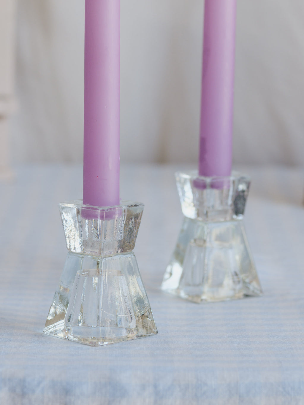 Vintage Reversible Glass Candle Holders (Pair)