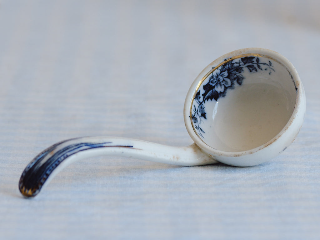 Antique Blue & White Gilded Transferware Ladle