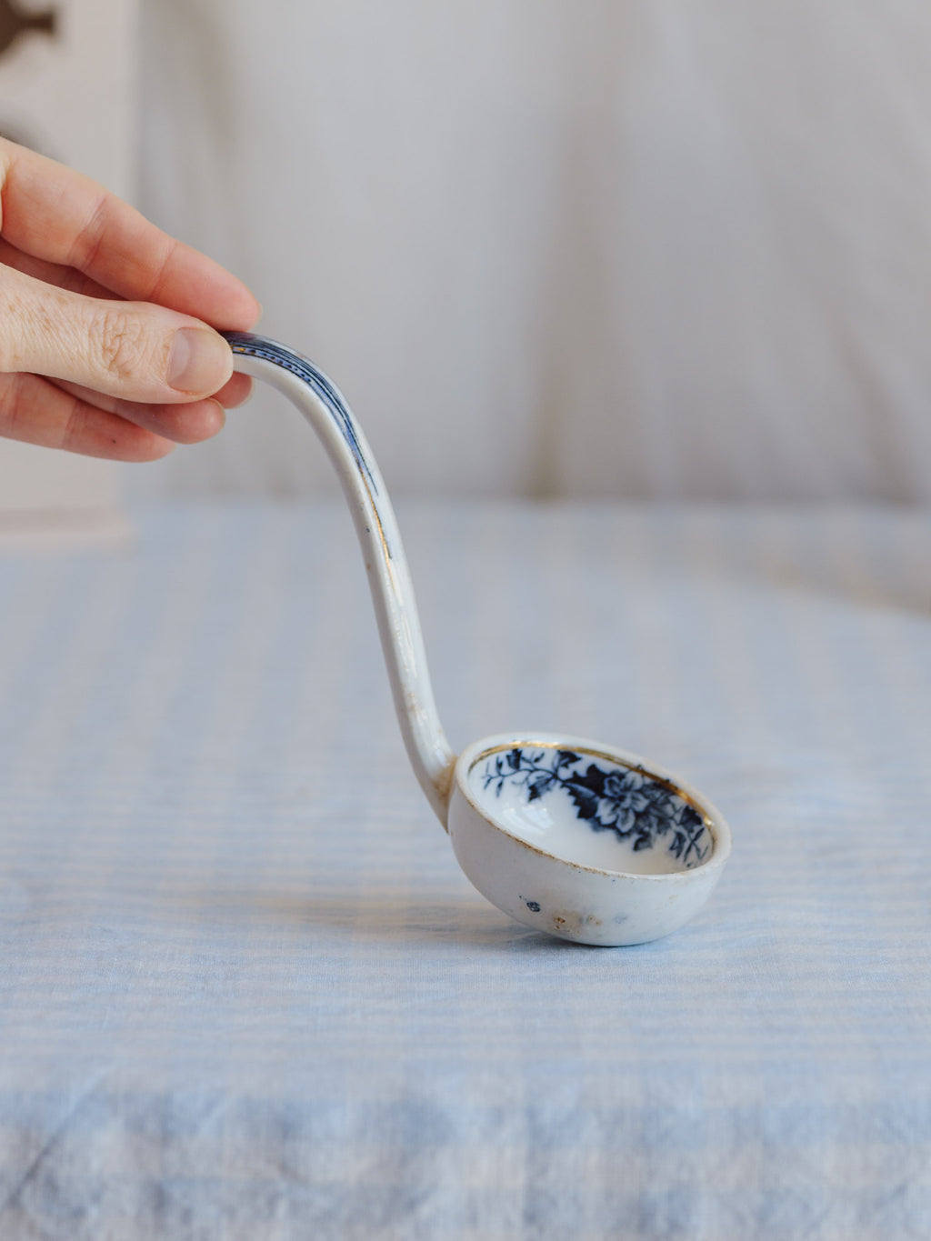 Antique Blue & White Gilded Transferware Ladle