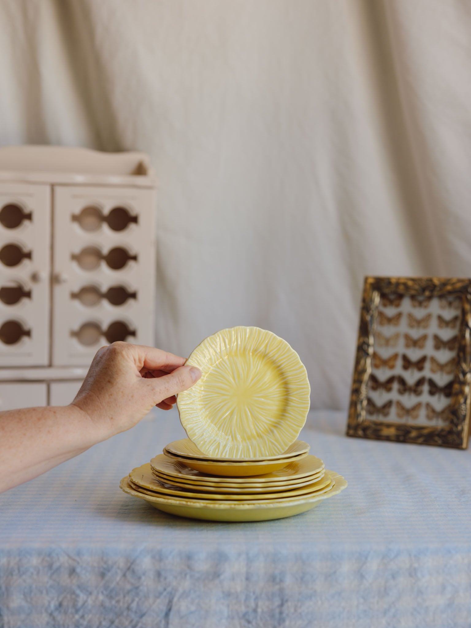 Set of 9 Vintage Crown Ducal Yellow Plates (c. 1930s)